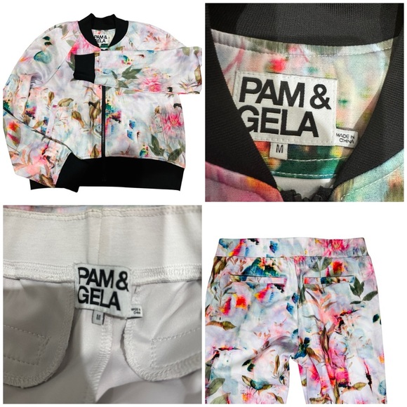 Pam & Gela floral jacket and track cropped pants set EUC - Picture 6 of 16